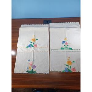 Handmade couch sofa back cover Cloth Flowers Floral Napkins Vintage Lot Of 4